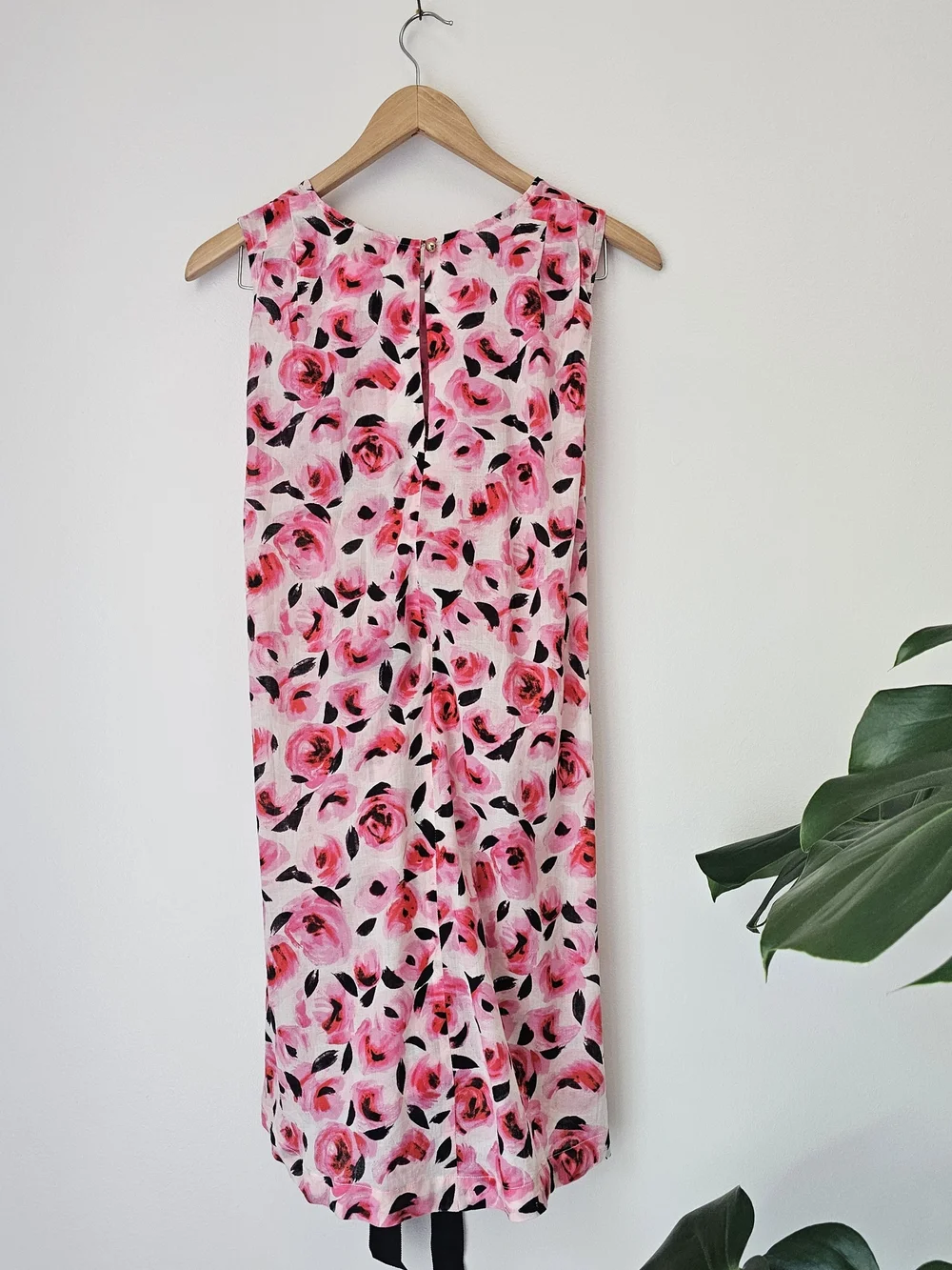 Kate Spade Pink Floral Sleeveless High-Low Dress with Black Waist Tie